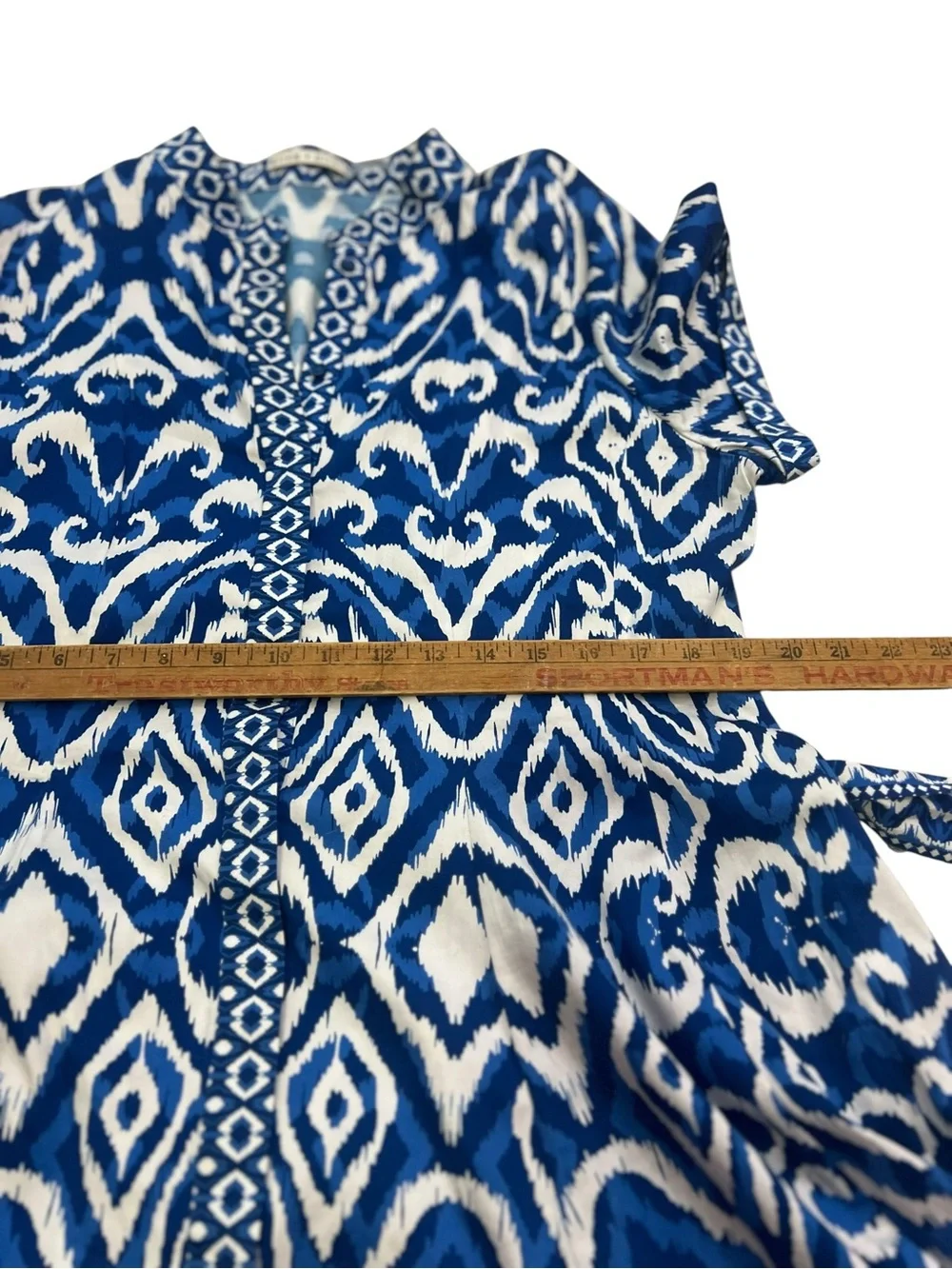 Alice + Olivia Lucy Roll Sleeve Ikat Mini Belted Shirtdress Size 12 - Picture 5 of 10